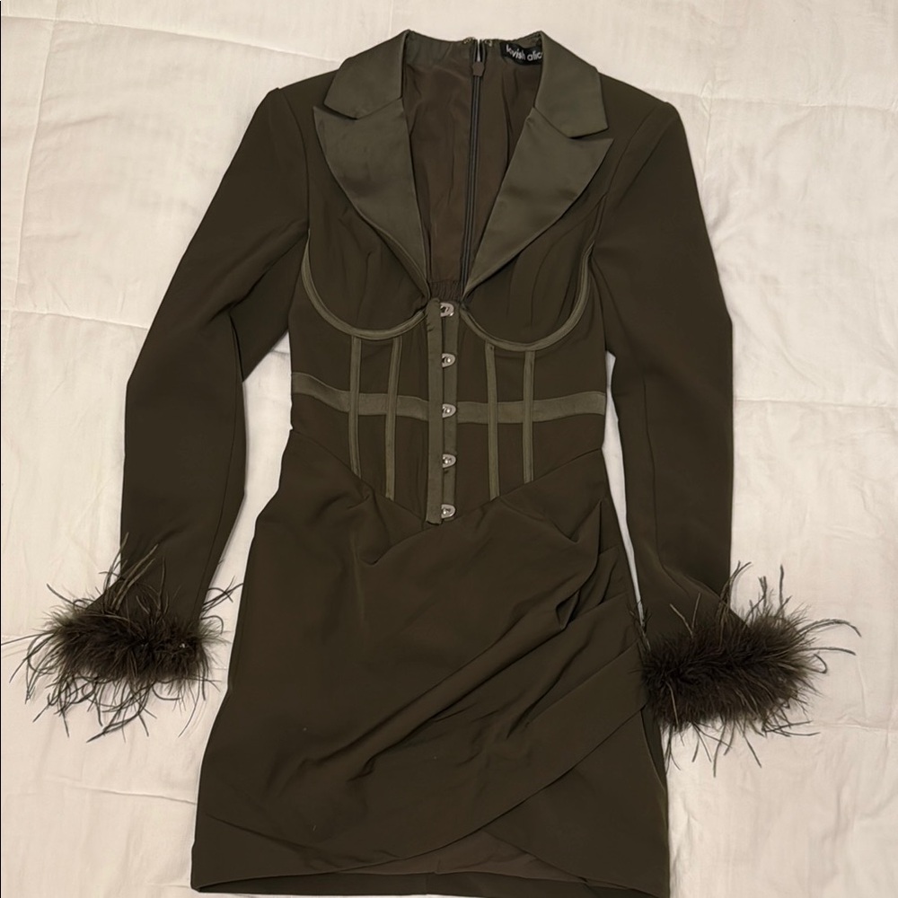 Lavish Alice Feather Cuffed Dress with Corset